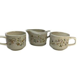 Lenox Temperware Merriment 2 Tea Cups &‎ Creamer Flower Design 3 Pc